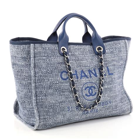 chanel light blue deauville|Chanel deauville tweed tote.